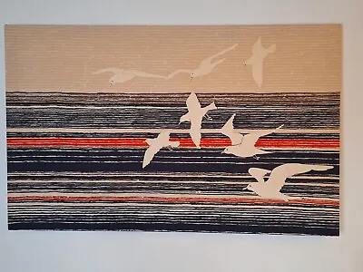 Rare Vintage Mid Century Modern Finnish Fabric Art Seagulls Sunset Marimekko 4ft • $109