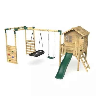 £669.16 • Buy Rebo Orchard 4FT Wooden Playhouse, Swings, Monkey Bars, Deck & 6FT Slide – 