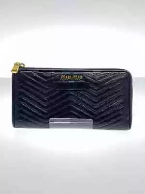 MIU MIU MATELASSE Matélasse Ribbon L-Shaped Zipper Long Wallet Leather BLK 194 B • $109.09
