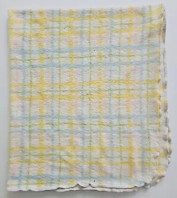 Martha Stewart Everyday Baby Blanket 28x32 Plaid Soft Fleece Unisex Yellow Vtg • $42