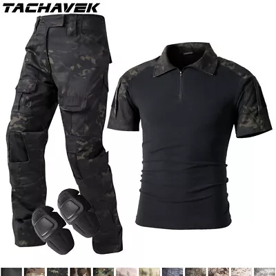 Mens Short Sleeve T-Shirt Cargo Pants Military Sets BDU Uniform Army Camo Casual • $56.99