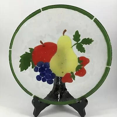 Vintage Handcrafted Fused Art Glass Plate Fruit Pear Grapes Apple Berries • $20.90