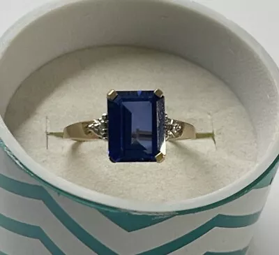 10K Yellow Gold Lab Created Sapphire Ring  Size 7. Weighs 2.2 Grams  • $109.99