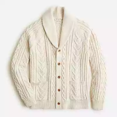 NWT J Crew Cotton Cable Knit Shawl Collar Button Up Cardigan Sweater Ivory White • $119.99