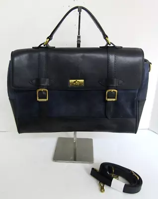 NWT Sample J. Crew Marlie Bag Purse Black Leather Navy Suede Satchel Strap • $169.14