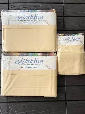 VTG Celebration Luxury 200 Percale Full Flat Sheets Pillow Cases Yellow Mervyns￼ • $44.99