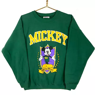 Vintage Mickey Mouse Disney Sweatshirt Crewneck Large Green Cartoon Made In Usa • $33.99