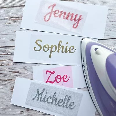 Personalised Iron On Names HTV Vinyl Decal Transfer Fabric Clothes 60 Colours F2 • £4.55