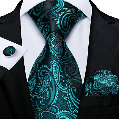 Men's Tie Silk Classic Wedding Necktie And Pocket Square Cufflinks Set Paisley • £9.59