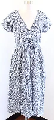 Madewell Blue Gingham Plaid Polka Dot Embroidered Tie Waist Midi Dress XXS 2XS • $29.99