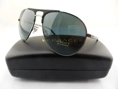 $199 • Buy VERSACE Sunglasses Aviator Pilot Gunmetal Matte Black - Grey Lenses VE2164100187