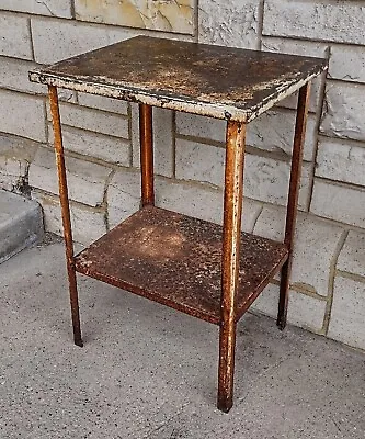 Vintage Antique Shabby Rusty Painted Metal Industrial 2 Tier Shop Work End Table • $129.99