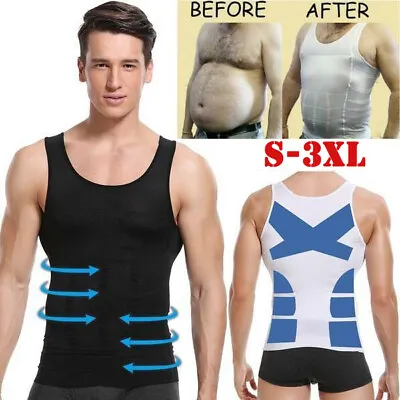 Men Slimming Vest Shirt UnderShirts Gynecomastia Moobs Tummy Control Body Shaper • £14.79