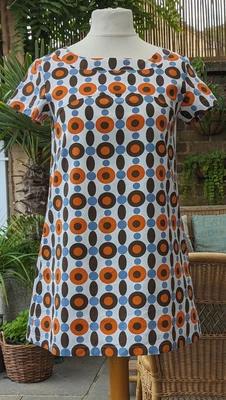 £29 • Buy Urban Behaviour Geometric Print A-Line Dress Size 12 Orange Blue Brown 60s 70s