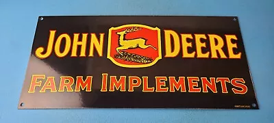 Vintage John Deere Porcelain Farm Implements Tractor Motor Oil Gas Pump Sign • $145.47