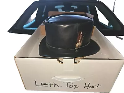 Winfield Cover Co Mens Vintage Black Leather Top Hat W/ Feathers M • $40