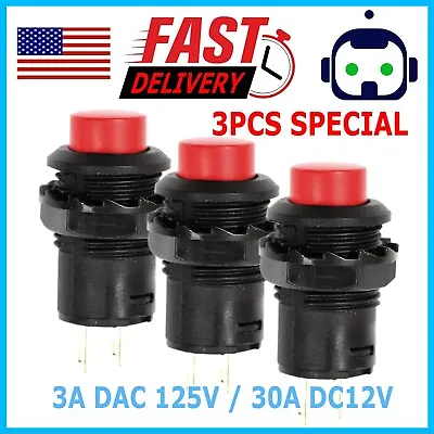 3 Pack SPST Normally On Off Open Momentary Push Button Switch Red • $5.95