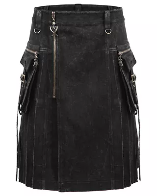 Punk Rave Mens Steampunk Dieselpunk Gothic Utility Kilt Skirt Distressed Black • $113.68