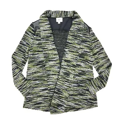 ECI New York Sweater Women's Size Small Green Black Faux Leather Cardigan Boucle • $8.49