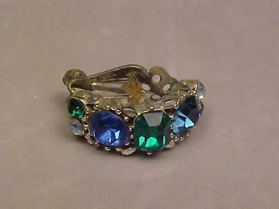 Vintage Signed Lisner Green/Blue/AB Rhinestone Earrings • $1.99