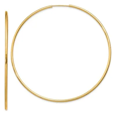 Real 14K Yellow Gold 1.5mm Polished Round Endless Hoop Earrings; Women & Men • $306.36