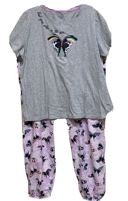 $19.88 • Buy Vera Bradley Pajama Top And Bottom Set In Butterfly Pattern Size Read Please