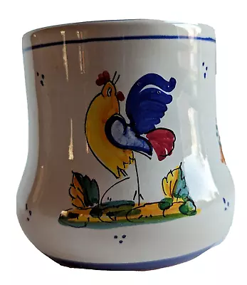 Yellow Rooster Hand Painted Pottery Mug Cup Pottery Made In Italy Flowers Red • $18.94