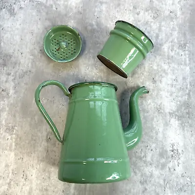 Green Large Vintage Metal Teapot Retro Prop Shop Display Country Decor • £23