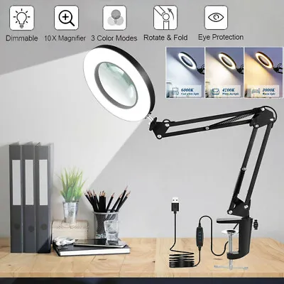$30.50 • Buy 2in1 Magnifier LED Lamp 10X Magnifying Glass Desk Reading Light W/ Base & Clamp