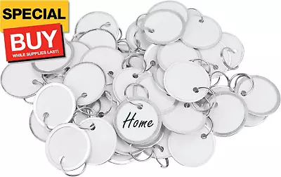 50 Pcs Metal Rim Key Tags 1 Inch White Paper Labels Writable Round Plastic Key C • $12.99