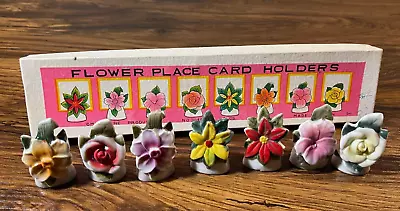 Set 7 Vintage Commodore Japan Porcelain Flower Place Card Ephemera Holders • $13.95