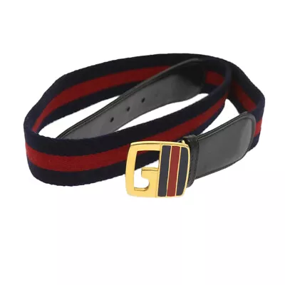 GUCCI Sherry Line Belt Canvas 29.5  -31.1   Navy Red Auth Ti1510 • $138