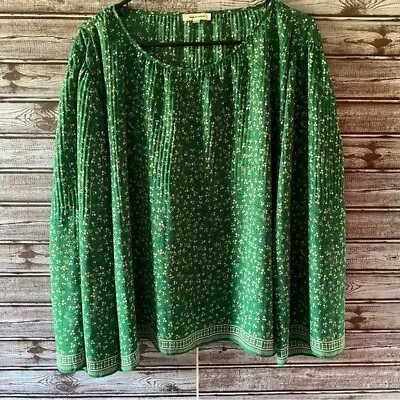 Max Studio Women's Long-Sleeved Blouse Size XL Green Floral Pleated Wide Sleeves • $19.99