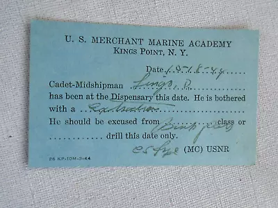 US Merchant Marine Academy King's Point NY Cadet Dispensary Pass • $8.99