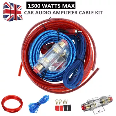 1500W 8GA Car Power Amplifier Wiring Kit Audio Subwoofer AMP RCA Power Cable Sub • £6.37