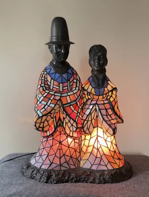 Tiffany Style Stained Glass Figural Native American Lamp Signed By Karl Kouba • $1300