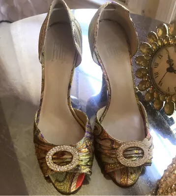 Pelle Moda Heels Sandals Shoes 8 Women's D'Orsay Pumps Metallic Gold Crystal • $39