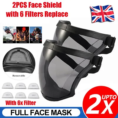 2x Head Cover Anti-fog Full Face Shield Protective Safety Mask With 6x Filter Uk • £4.79