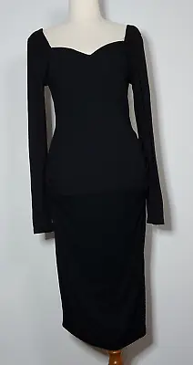 $18 • Buy ASOS Maternity Dress Black Stretch Long-sleeved Sweetheart Neck Body Con Pre-own