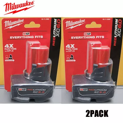 2x Milwaukee 48-11-2460 M12 REDLITHIUM XC 6.0 Extended Capacity Battery Pack • $73