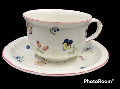 Villeroy & Boch Coffee Cup & Saucer Petite Fleur Delicate Flowers Pink Trim • $22.95