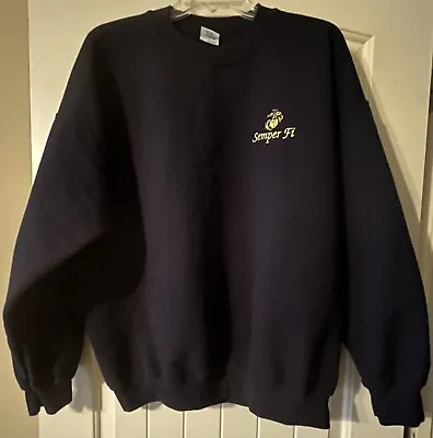 United States Marine Corps Embroidered EGA Navy Blue Crewneck Sweatshirt Mens XL • $14.95