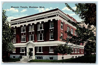 C1910's Masonic Temple Building Scene Street Manistee Michigan MI Postcard • $9.98
