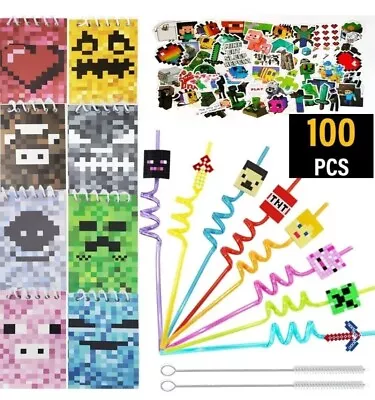 Kids Minecraft Video Game Themed Party Pk24 Straws 50 Stickers 24 Notepads • $6