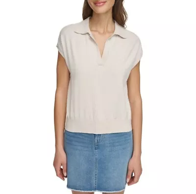 DKNY Women's Modern Fit Sleeveless Collared Birch V-Neck Sweater  • $10