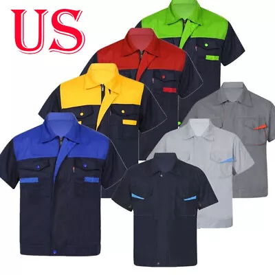 US Men Work Shirt Color Block Motor Mechanic Uniform Industrial Workwear Uniform • $20.64