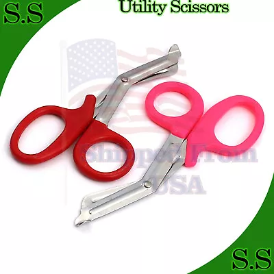 EMT Utility Pink Red Scissors 5.5  Medical Paramedic First Aid Nurse Shears • $7.40