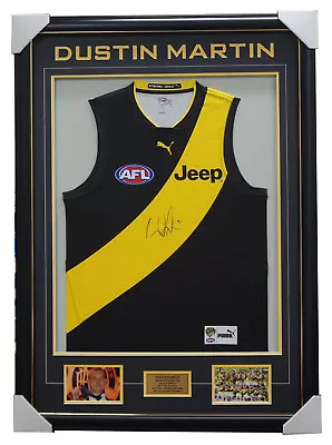 $995 • Buy Dustin Martin Signed Richmond Jumper Framed 2017 AFL Premiers COA Brownlow Norm