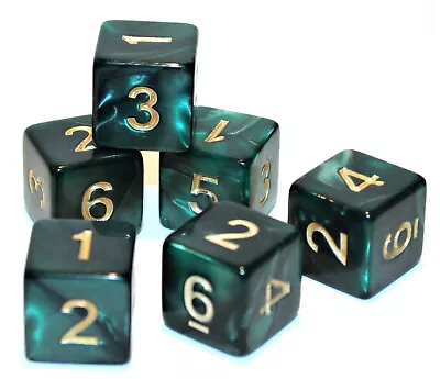 Set Of 6 Numbered D6 Six Sided Standard 16mm Dice - Game Dice - Marble Emerald • $9.95