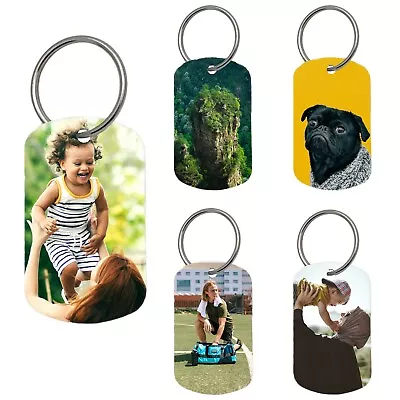 PERSONALISED PHOTO Message Keyring Text ID Army Military Dog Tag METAL 2 Sided • £7.49